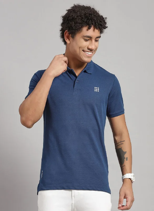 Men NAvy Blue Solid T-Shirt