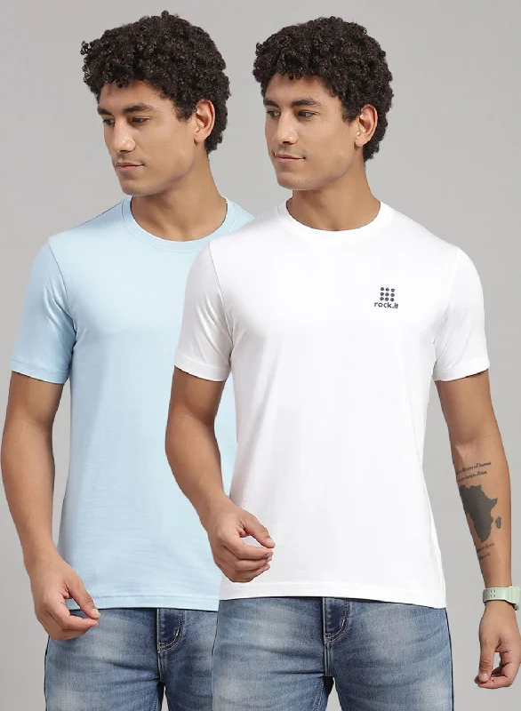 Men Blue Solid T-Shirt 2 Pc