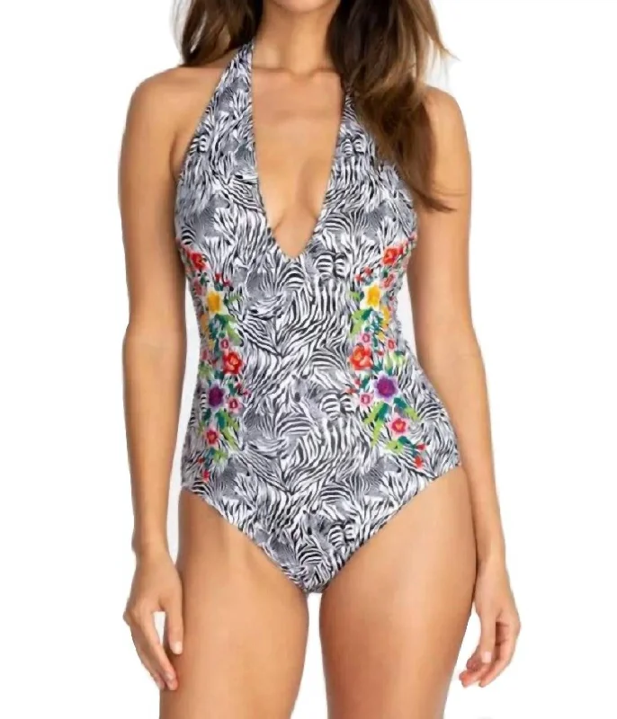 Spring Halter Embroidered One-Piece In Multi