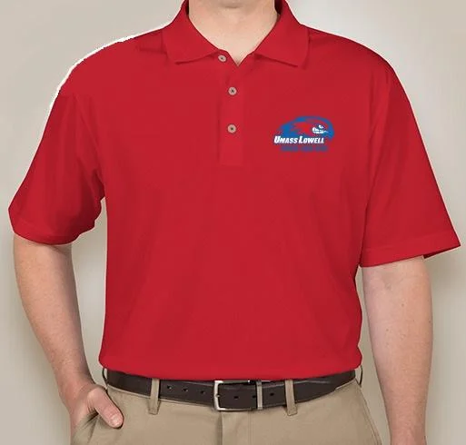 Charles River Microstripe Polo Shirt in Red with Team Logo - UMass Lowell