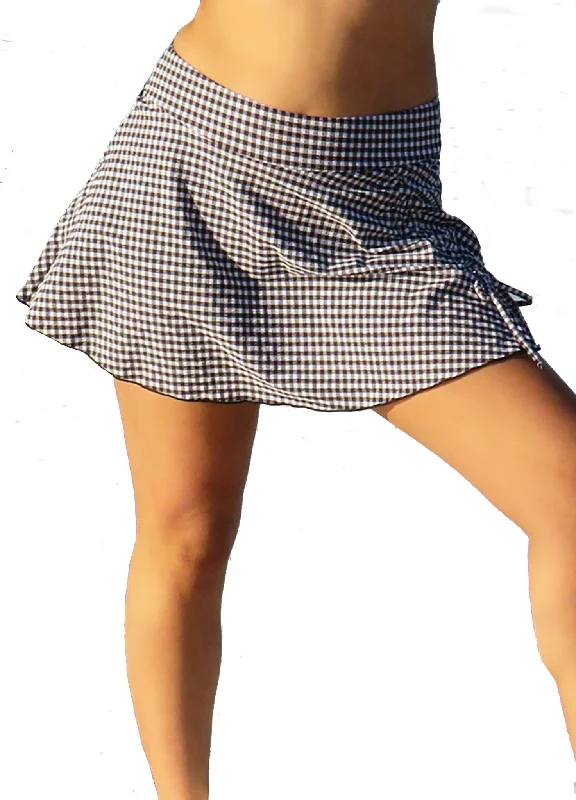 Gingham Ruching Skort - Black