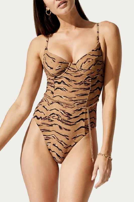 Danielle One Piece In Tan Tiger Print