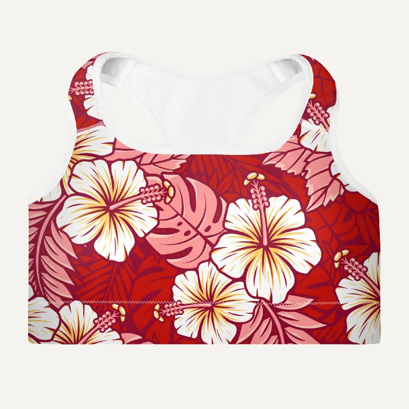 Hawaiian Aloha Red Padded Sports Bra