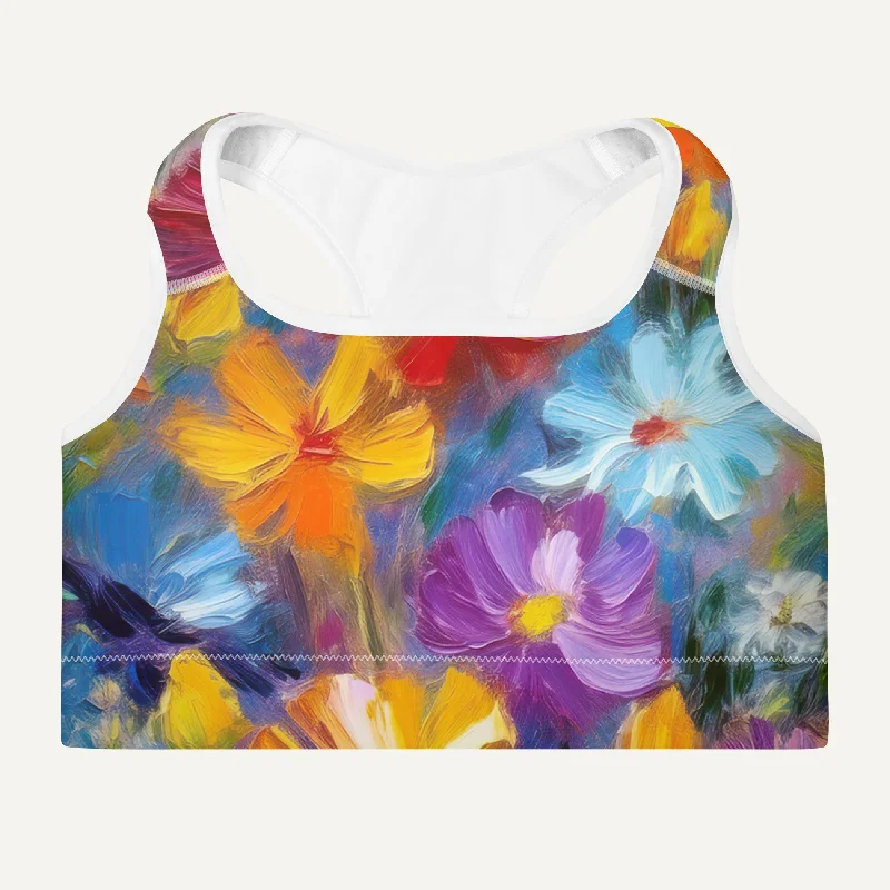 Impressionist Flowers Padded Sports Bra