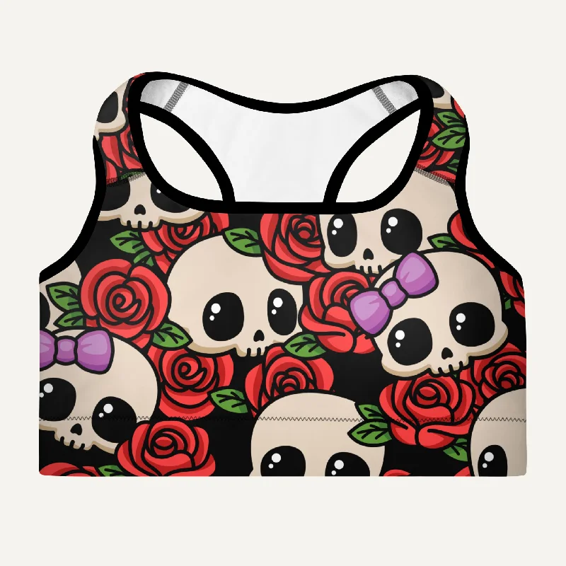 Kawaii Skulls And Roses Padded Sports Bra