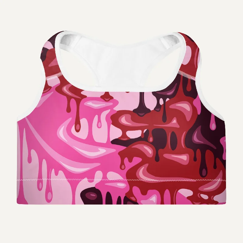 Pink Camouflage Drip Padded Sports Bra