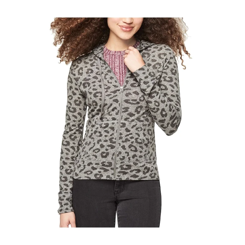 Aeropostale Womens Leopard Hoodie Sweatshirt, Grey, X-Small