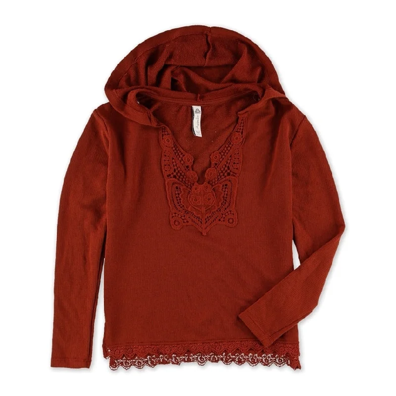 American Rag Womens Crochet Trim Hoodie Sweatshirt, Brown, X-Small