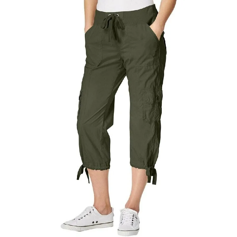 Calvin Klein Women's Poplin Capri Cargo Pants Quail Size Extra Small - Green - X-Small