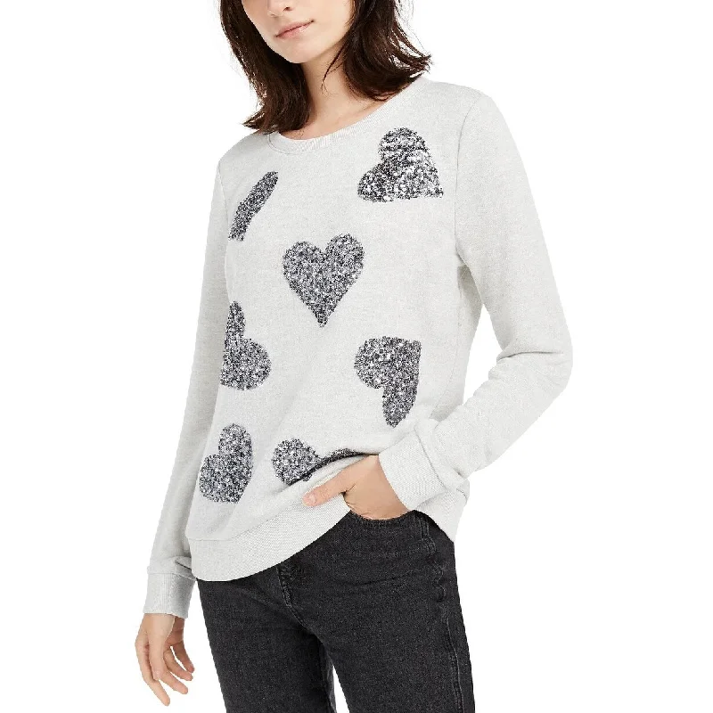 INC International Concepts Women's Sequin-Heart Sweatshirt Gray Size X-Large