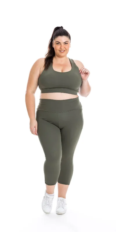 Khaki Body Luxe Capri Leggings with Pockets