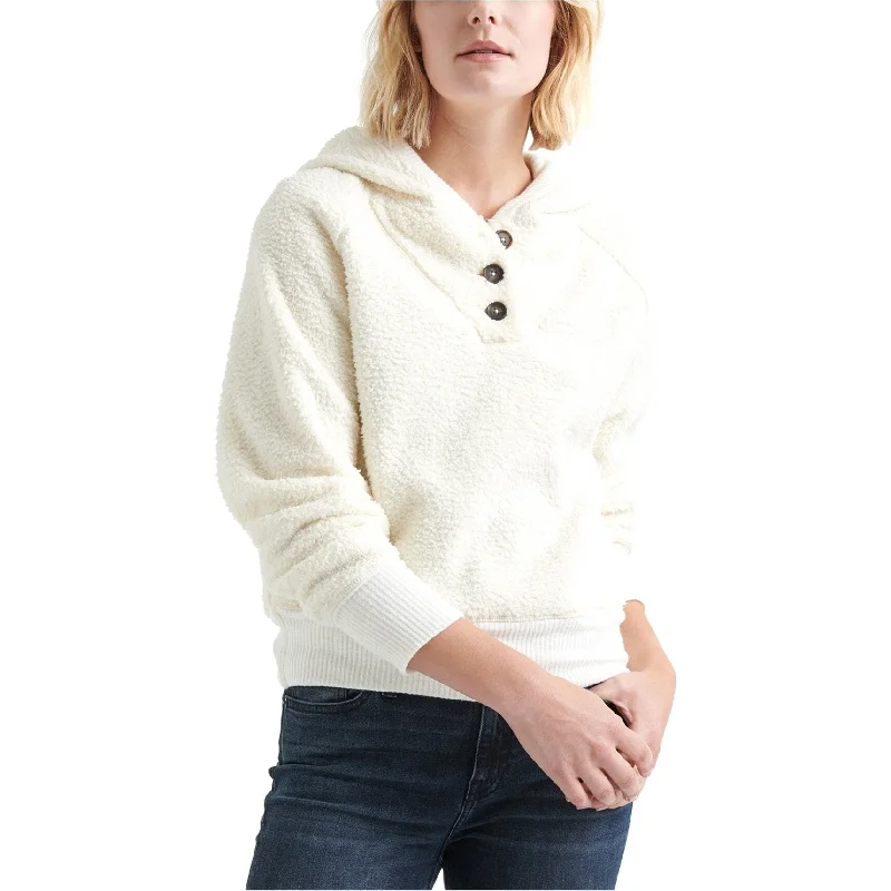 Lucky Brand Womens Button Neck Fleece Hoodie Sweatshirt, White, Large