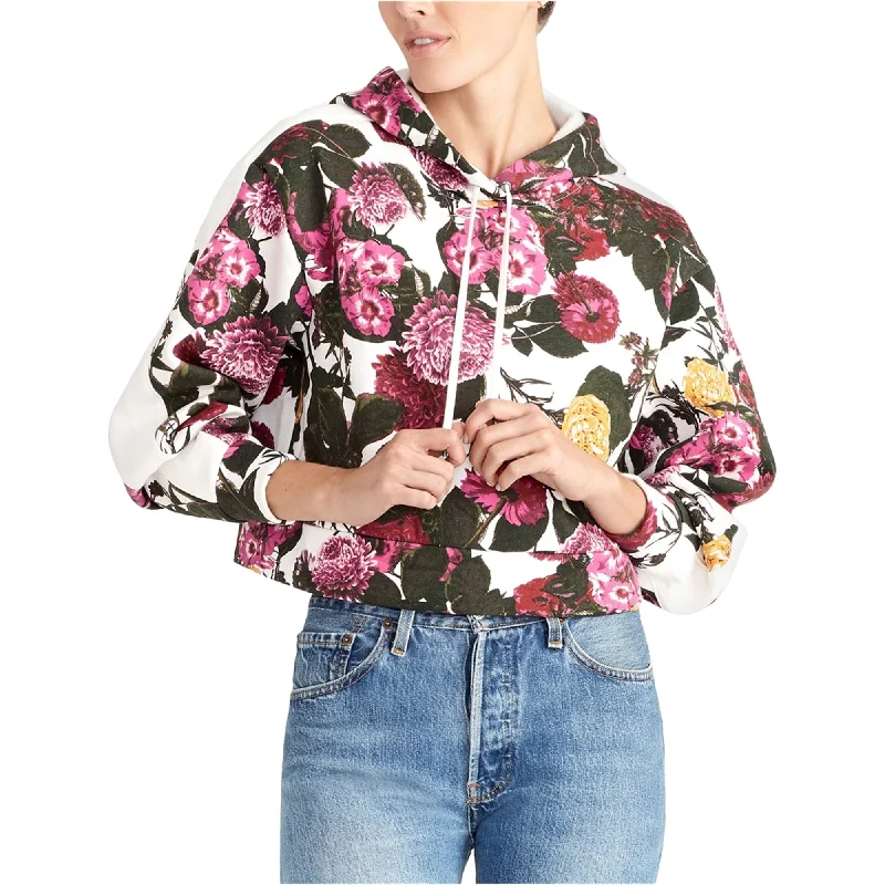 Rachel Roy Womens Floral Print Hoodie Sweatshirt, White, Small