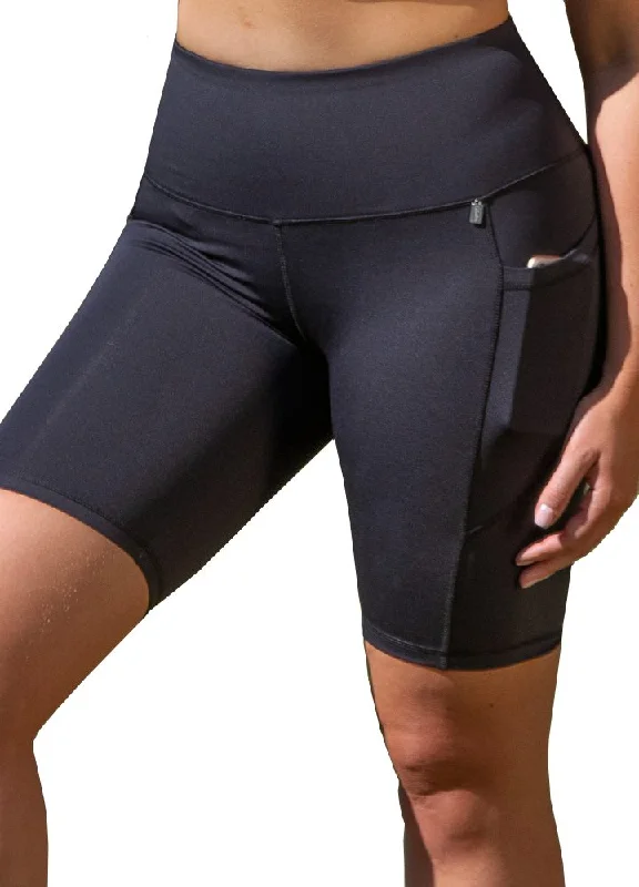 Recycled High Waisted Bike Shorts with Phone Pockets - Black