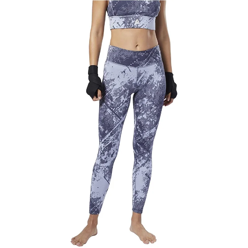 Reebok Womens Combat Jacquard Lux Bold Yoga Pants, Blue, Medium