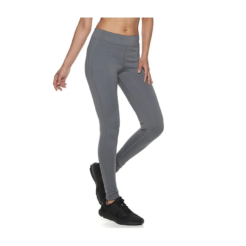 Reebok Womens Solid Compression Athletic Pants, Grey, Large