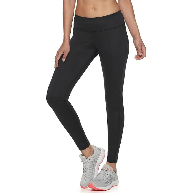 Reebok Womens Solid Tight Compression Athletic Pants, Black, X-Small