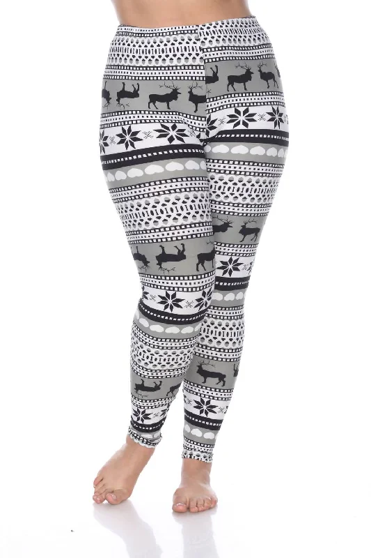 Reindeers Printed Leggings - Plus In Grey / White