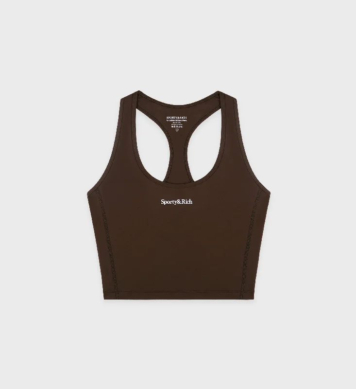 Serif Logo Sports Tank - Chocolate/White