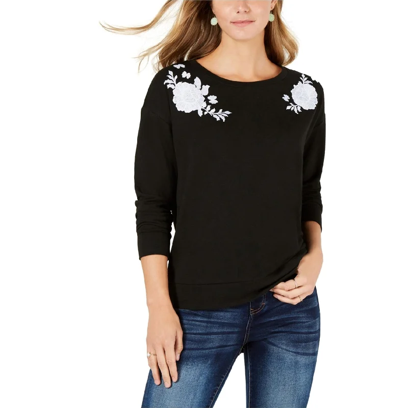 Style & Co. Womens Floral Applique Sweatshirt, Black, X-Large