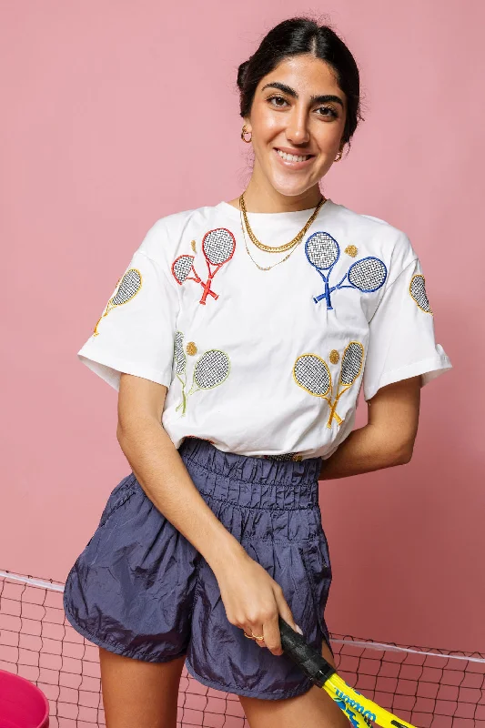 White Multi Tennis Racket Tee