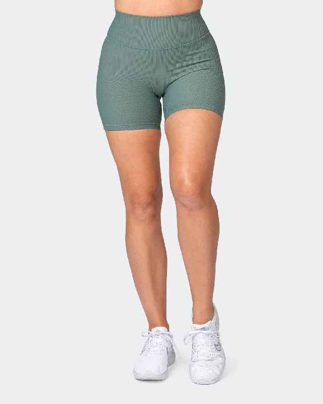 Zero Rise Rib Midway Shorts - Olive Smoke